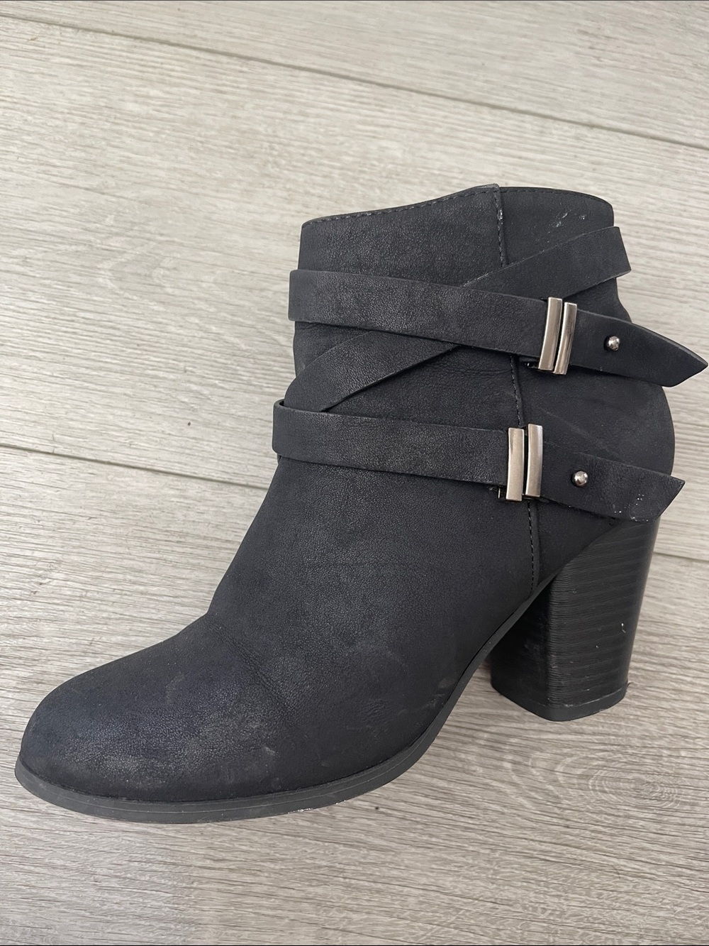 Women’s Black Suede Ankle Boot with Wrap Straps